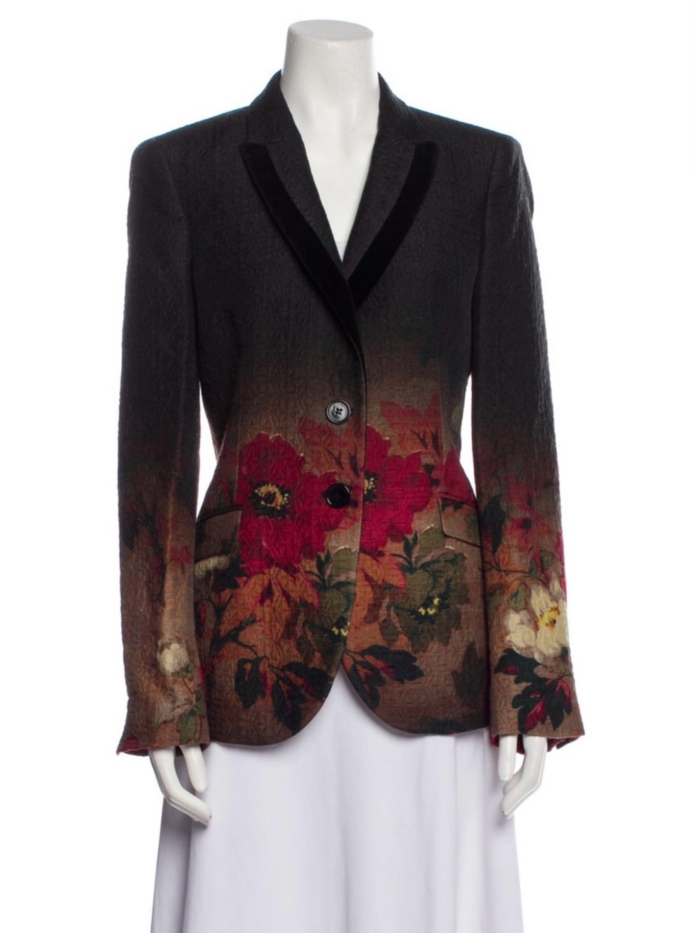 Etro Floral Ombre Tailored Blazer Jacket - Black to Brown with Red Floral